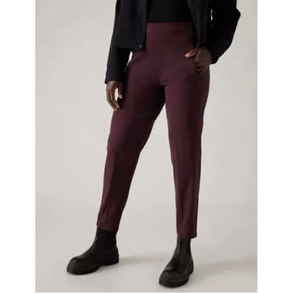 Athleta Endless Satin Side Stripe Pants in Spiced Cabernet Purple Pull-On 12 T